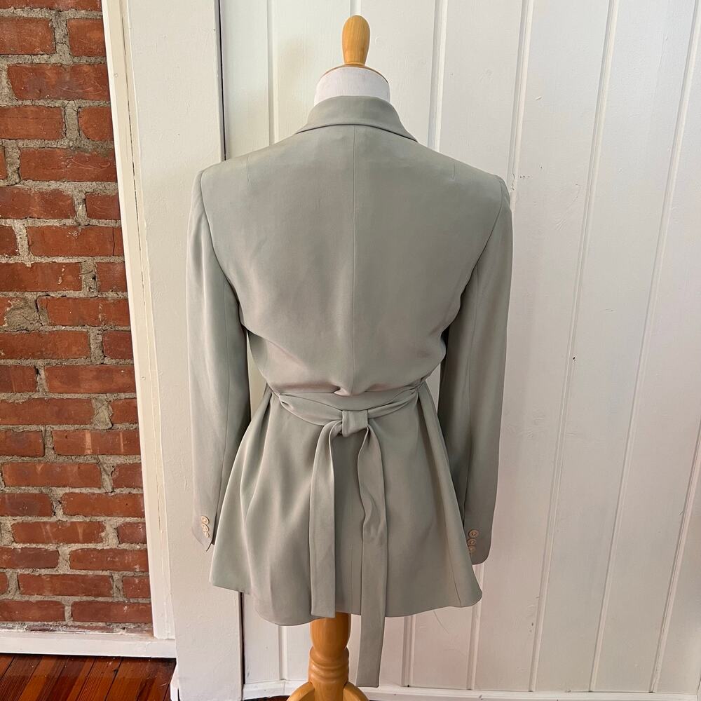Vintage 90s Rena Rowan Silk Belted Blazer Gray Longline Jacket 4 - Picture 3 of 7
